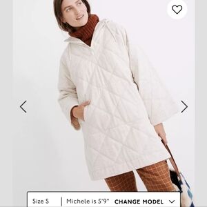 Madewell NWT Quilted Hoodie Popover Jacket small oatmeal